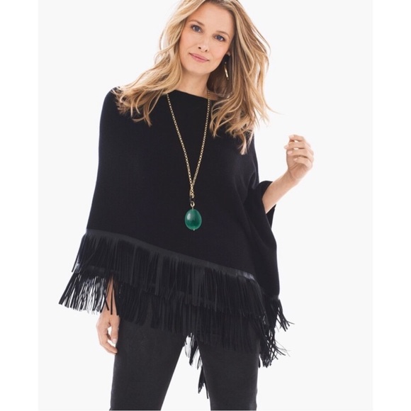 Chico's Sweaters - Chico’s Melissa Fringe Poncho Sweater One Size Faux Leather Fringe